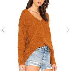 Free people LOFTY V NECK SWEATER IN BURNT ORANGE